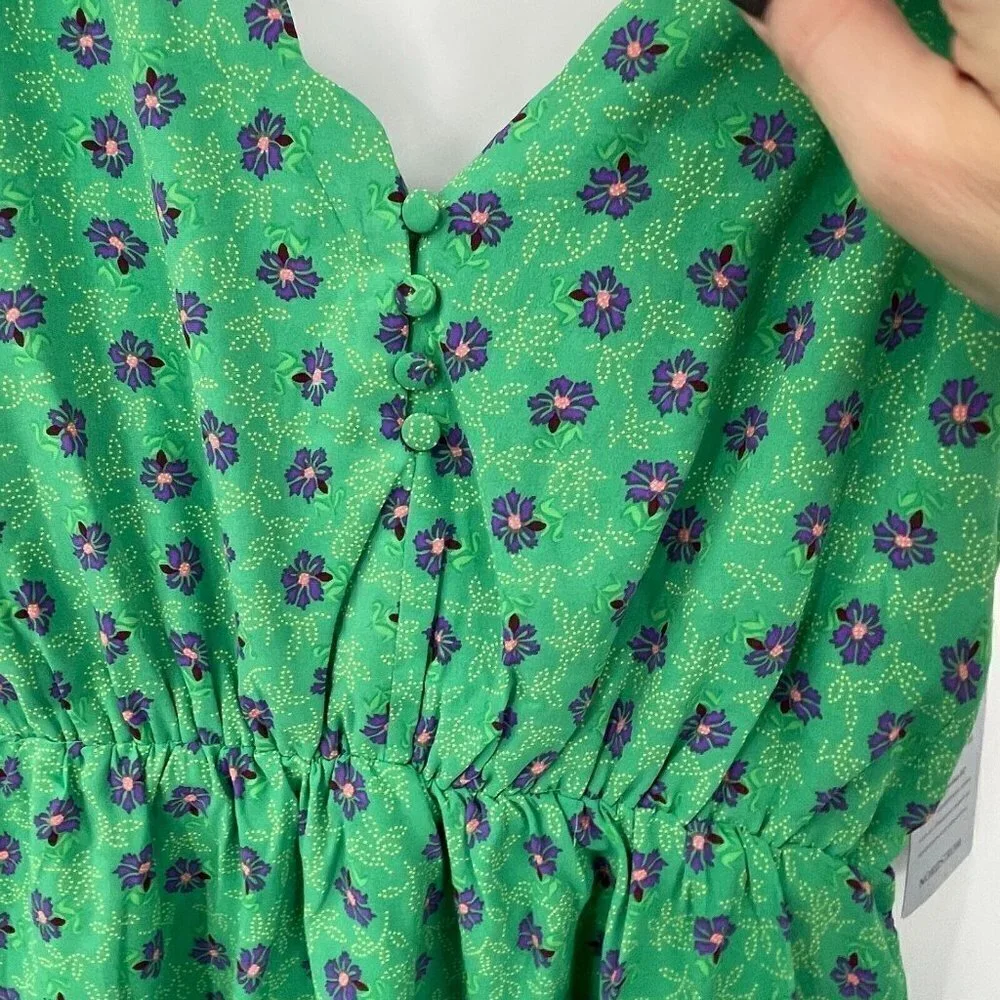 Melloday Womens Dress S Green Multi Floral V Neck Sleeveless Lined Sundress New